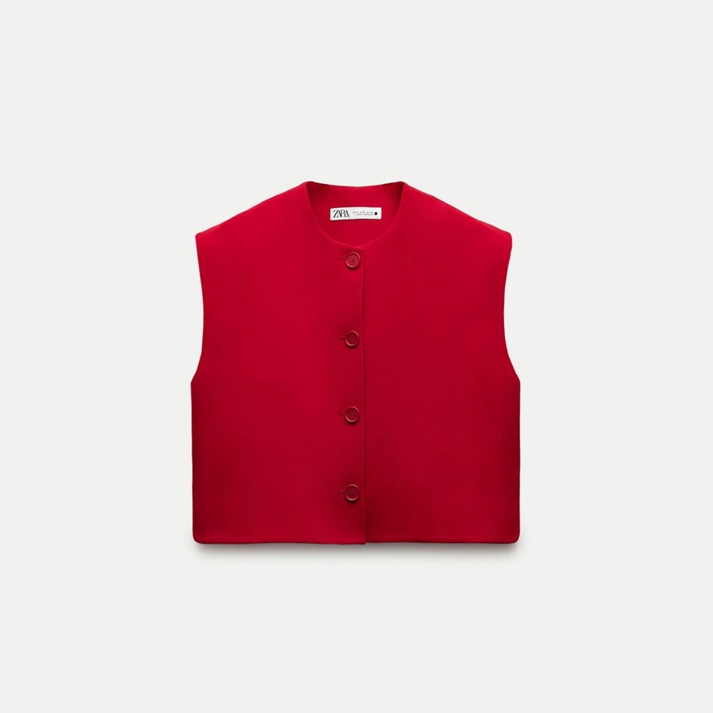 Zara Red Sleeveless Boxy Button Vest